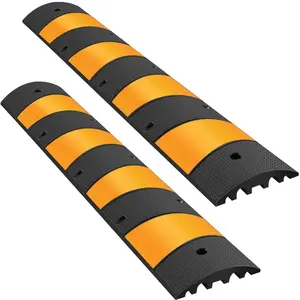 VEVOR 2pcs 6 Feet Rubber Speed Bump Driveway Modular Heavy Duty Speed Bumps 72.4x 12x 2.4 Inch Cable Protector Ramp for Garage Gravel Roads Asphalt Concrete