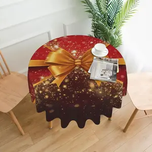 Merry Christmas Themed Tablecloth, 1 Count Christmas Bow Round Tablecloth, Home Decoration for Christmas Holiday Party