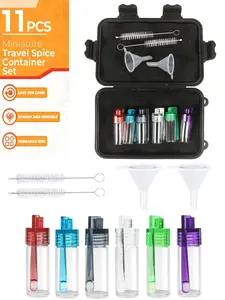 Glass Spice Containers with Spoons, Travel Mini Bottles, Leak-Proof Small Jars for Camping Outdoor Picnic Kitchen Storage Set