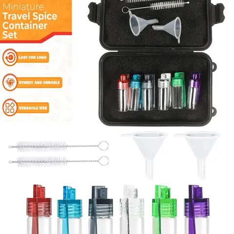 Glass Spice Containers with Spoons, Condiment Containers, Travel Mini Portable Bottles, Leak-Proof Small Jars for Camping Outdoor Picnic Kitchen Storage Set