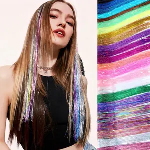 MIUULAAR Clip in Hair Tinsel Pack of 9 Pcs 24 Inch Glitter Tinsel Hair Extensions for Women Girls Kids Silky Straight Non Toxic Shining Hair Accessories