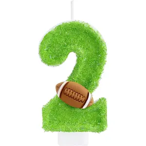 Football Number 2 Candle, Green Football Birthday Candles, Birthday Candles Cake Topper Decorations, Rugby Themed Party Decor Supplies Favors