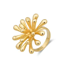 Aprilery Bold Gold Flower Statement Ring for Women – Chunky Cocktail Ring, Adjustable Thumb Ring Jewelry