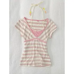HOUZHOU Cuteore Kawaii Coquette T Shirts Women Japanese Style Y2k Sweet Striped Patchwork Slim Tees Tops Soft Girl Summer 2025