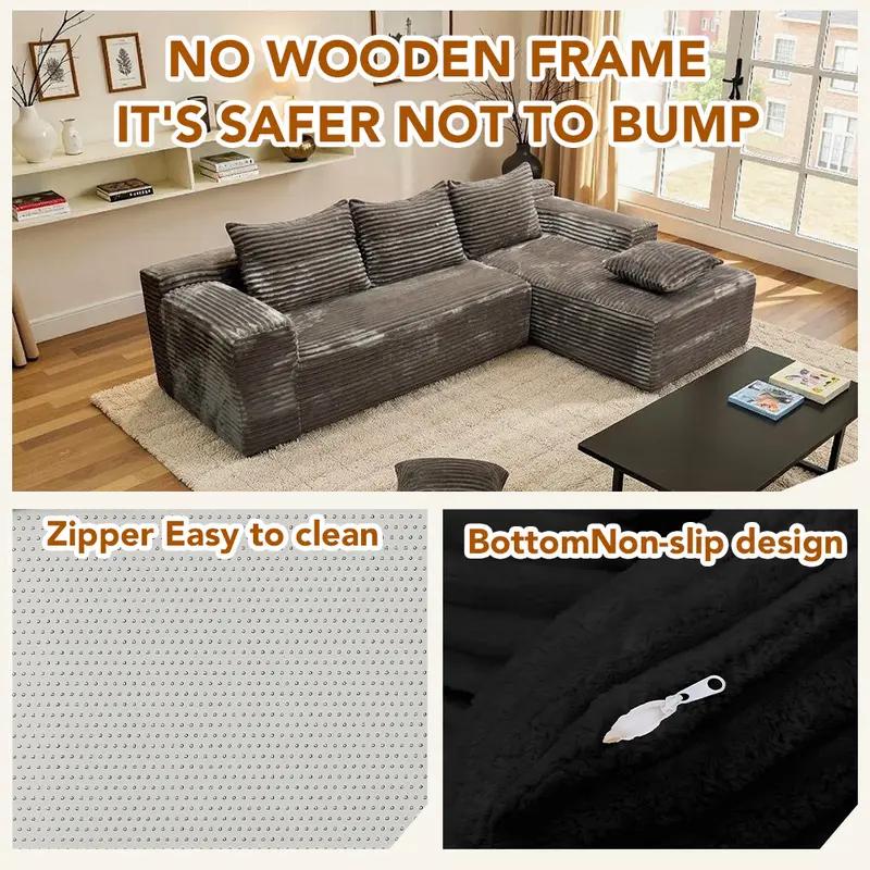 106" L-Shaped Modular Sectional Sofa with Chaise, modern Boneless Comfy soft plush Corduroy Fluffy   Couches  with Deep Seat, Flexible Module Combination for Living Room, No Assembly