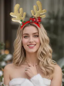 5pcs Christmas Antler Hair Hoop, Glittery Xmas Headband, Party Costume Accessory, Festive Holiday Hair Decorations