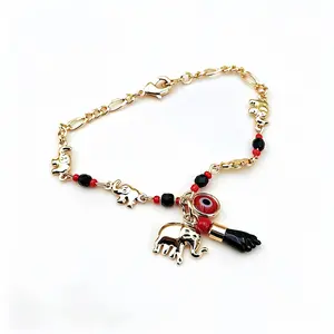 14K Gold Plated Evil Eye Elephant Bracelet Adjustable Hypoallergenic Bohemian Wristband Fashion Jewelry Outdoor Daily Wear Gift