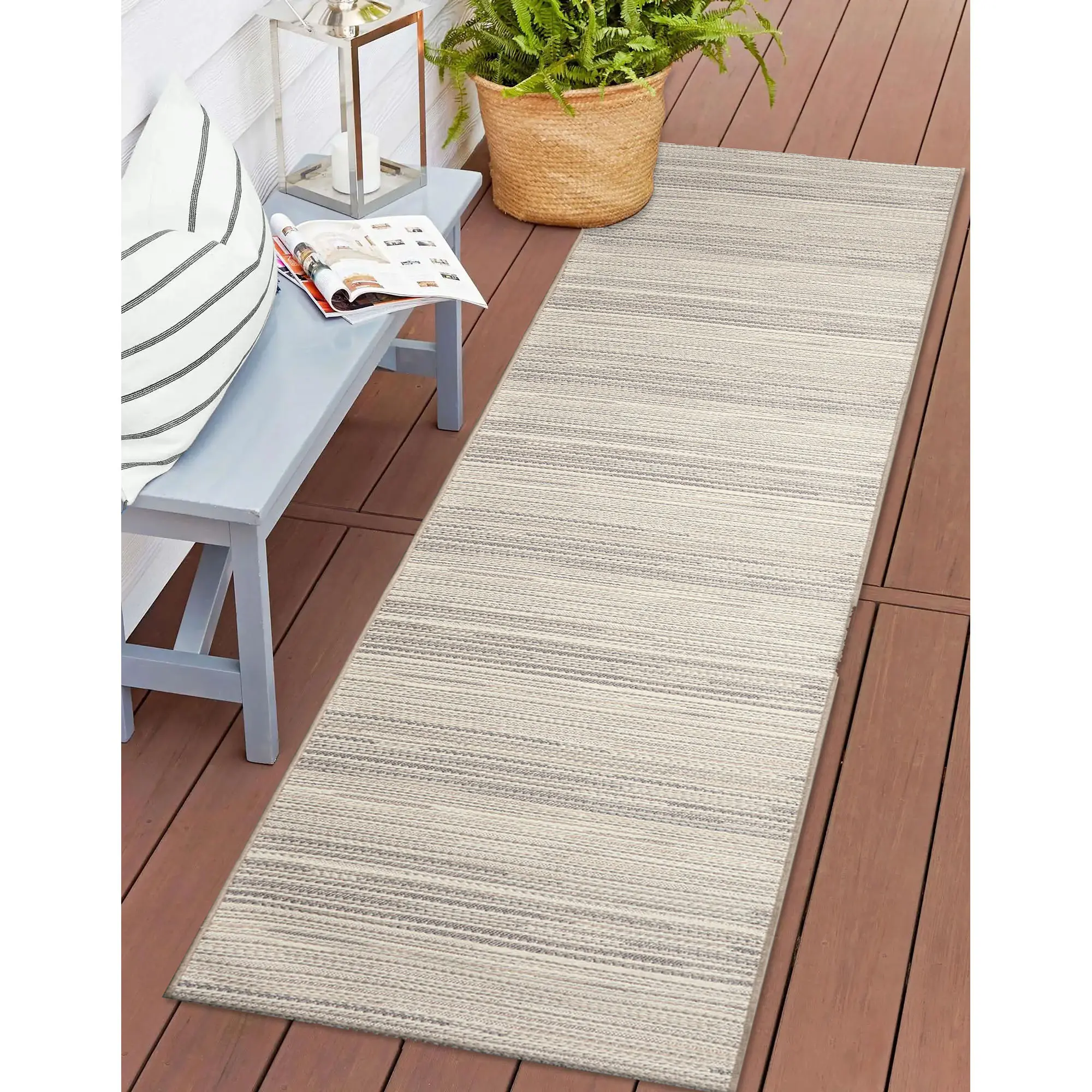 Lush Decor MIRANDA Indoor/Outdoor Power Loomed Synthetic Blend Low Profile Area Rug - Transitional Stripe Casual Multicolor  (Tweed Stripe)