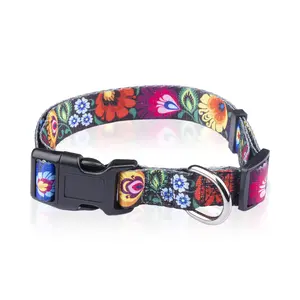 【Cute Gift Idea】Folklore Floral Collar with Quick-Release Buckle - Christmas Red Dog Collar for All Sizes - Soft Cotton Material & Durable Metal Buckle - Cute Gift Idea