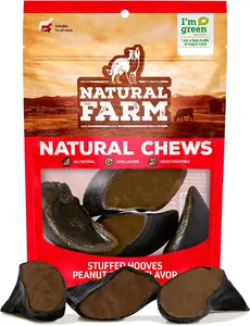 Natural Farm Peanut Butter Stuffed Hooves for Dogs - All-Natural Chewy Snacks for Dental Health & Protein - 4 Count Pack