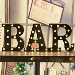 LED Lighted Marquee Sign - Battery Operated Pre-Lit Bar Decor - 23.03 x 8.66 Inch Black Word Sign - No Wiring Needed for Wall or Tabletop - Reusable Decorative Lighting for Home or Pub