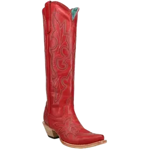 Corral Ladies Red Embroidered Snip Toe Zipper Western Boots A4465
