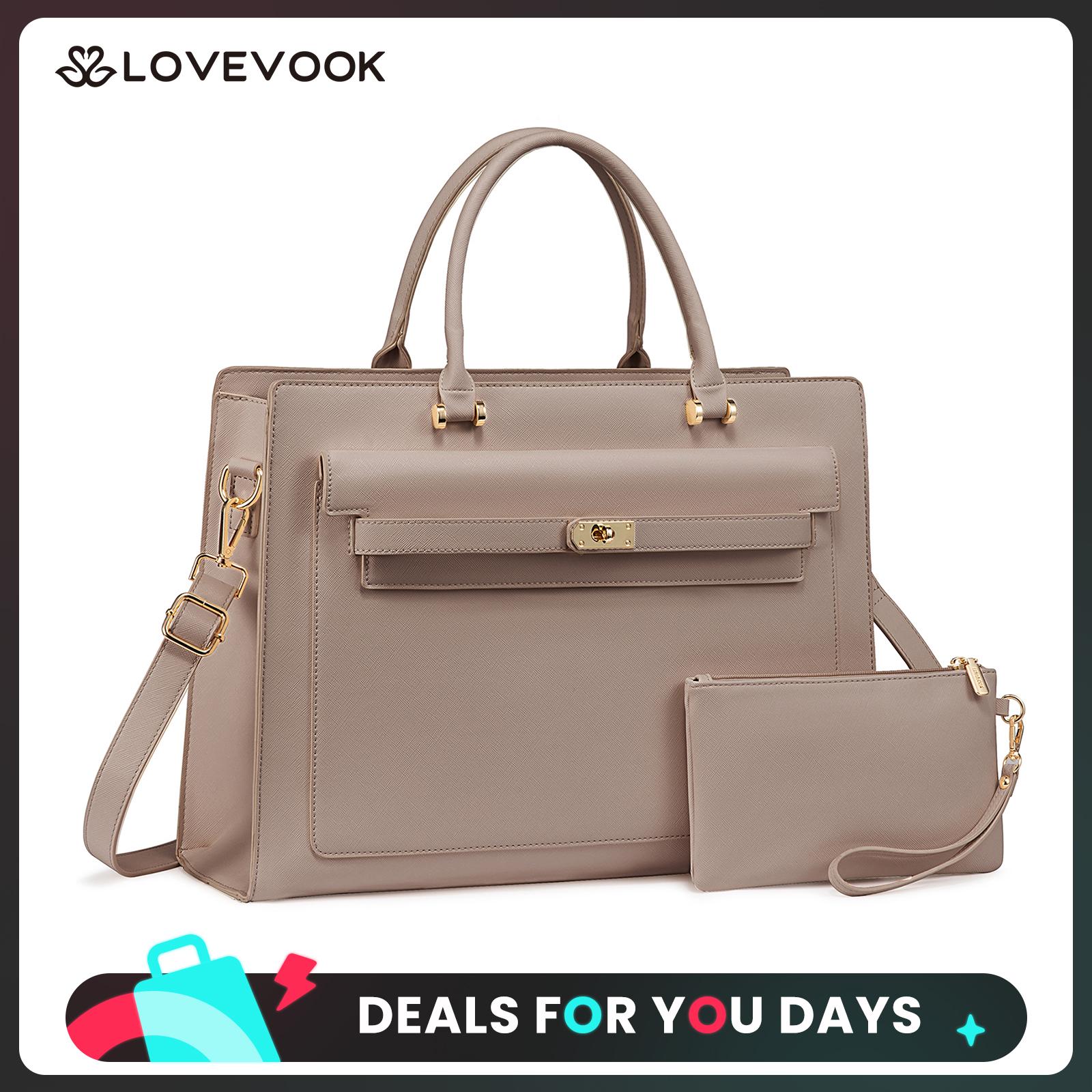 LOVEVOOK 15.6Inch Laptop Handbag for Women,Waterproof PU Leather Crossbody Bag with Adjustable Shoulder Strap,Multi-Compartment Work Tote Bag,Suitable for Various Occasions,DealsForYouDays