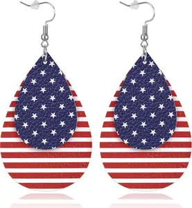 Leather Teardrop Earrings - 4th of July USA 250th Anniversary Fashion Costume Jewelry Accessory
