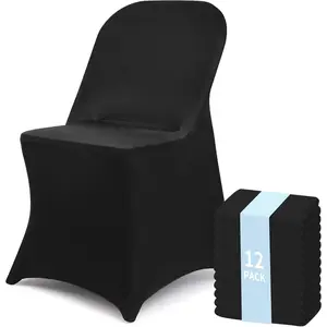 12 Pcs Black Folding Chair Cover, Spandex Stretch Covers for Wedding,, Dining, Business Meeting, Banquet, Fitted Washable Slipcover