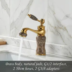 Deep Marble-Style Faucet, Vintage Palace Style Single Handle Cold Hot Control, Brass Body, G1/2 Threaded Interface