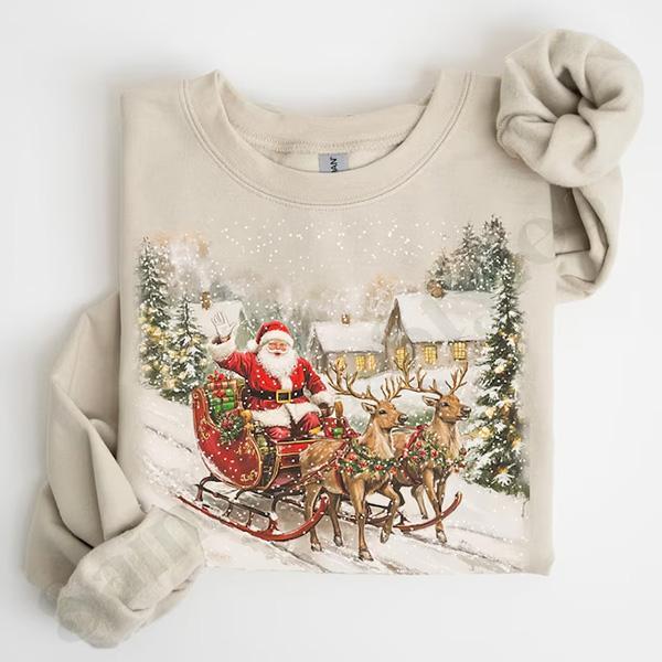 Vintage Santa Claus Sweatshirt, Retro Christmas Graphic, Classic Holiday Shirt, Festive Xmas Reindeer Gift For Men and Women
