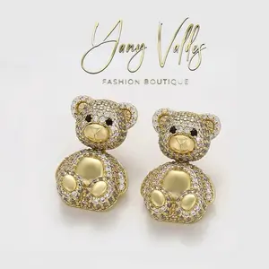 Bear Stud Earrings | Gold Tone Sparkling Design