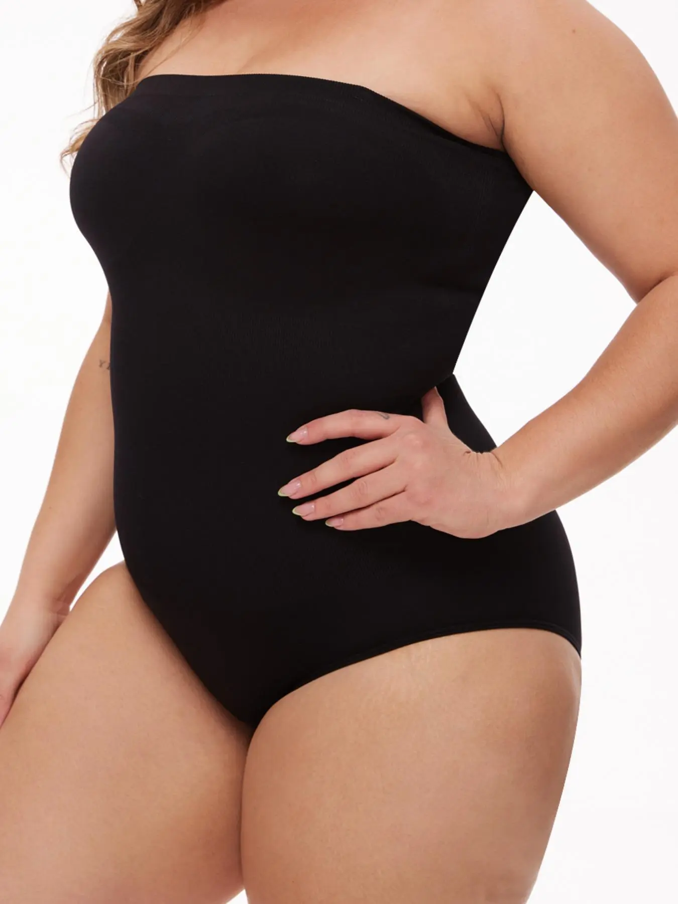 【Plus Size】 Solid Tube Shapewear Bodysuit with Detachable Straps, Casual Comfortable Tummy Control Butt Lift Shaper, Women's Shapewear for Summer