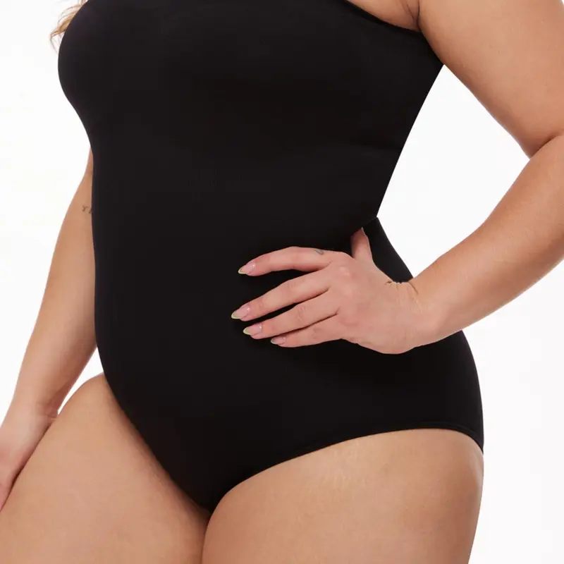 【Plus Size】 Solid Tube Shapewear Bodysuit with Detachable Straps, Casual Comfortable Tummy Control Butt Lift Shaper, Women's Shapewear for Summer