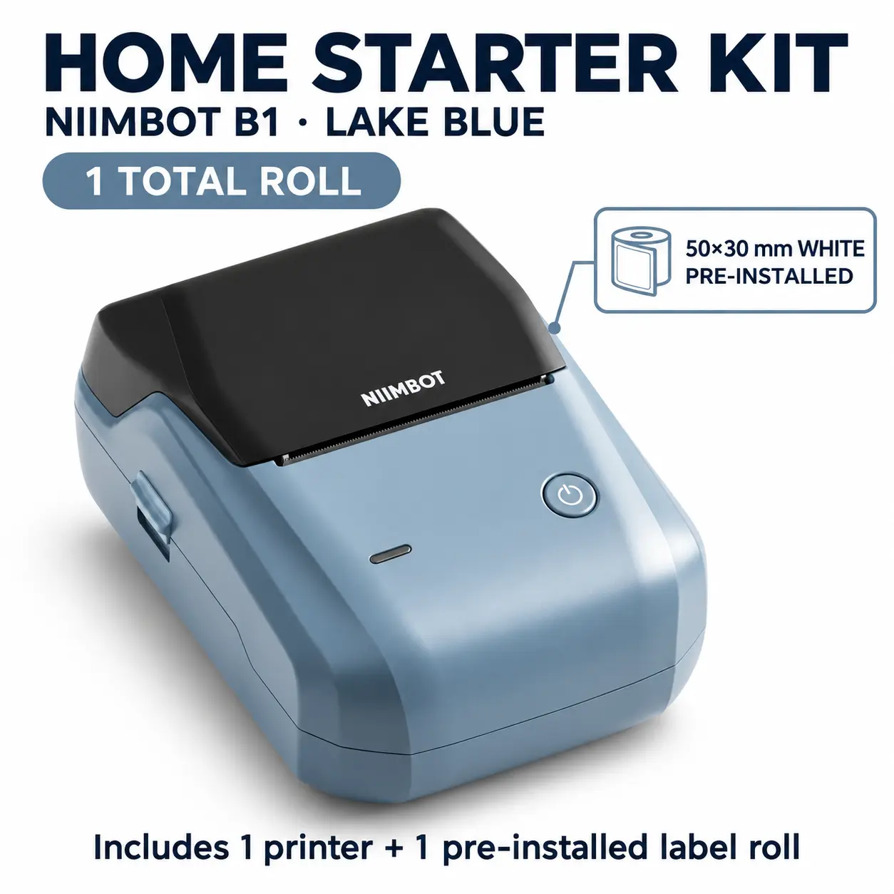 NIIMBOT B1 Bluetooth Direct Thermal Label Maker for Home Organization with 1 Pre-Installed White Label Roll