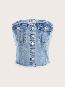 Summer Essential Denim Halter Top, Sleeveless Frayed Short Shirt, Casual Fashion for Women, Perfect for Hot Days