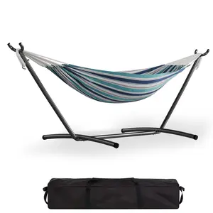 Garvee Single Hammock with Stand, Heavy Duty 450 lbs Capacity, Brazilian Style Cotton Fabric Portable Lounger, Easy Assembly Indoor Outdoor Use for Backyard, Balcony, Camping,Ocean color