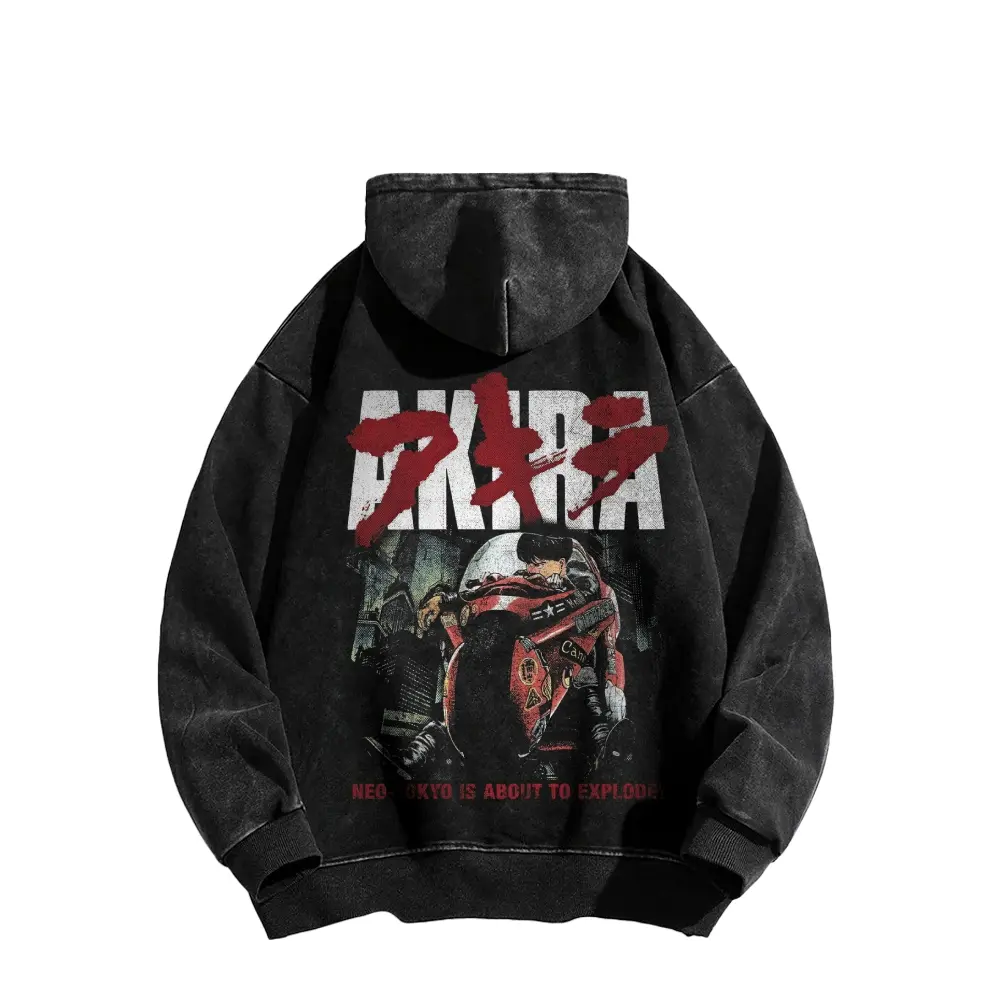 Retro-style heavyweight hoodie with Akira graphic. Themed washed American-style hoodie, made in the USA | Premium 100% cotton streetwear hoodie | Relaxed fit
