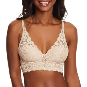 Women's Lace Bralette, Padded Longline Bralettes, Convertible Wireless Bras Women (Plus