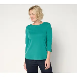 Denim & Co. Essentials Cotton Slub Rib 3/4 Sleeve Top