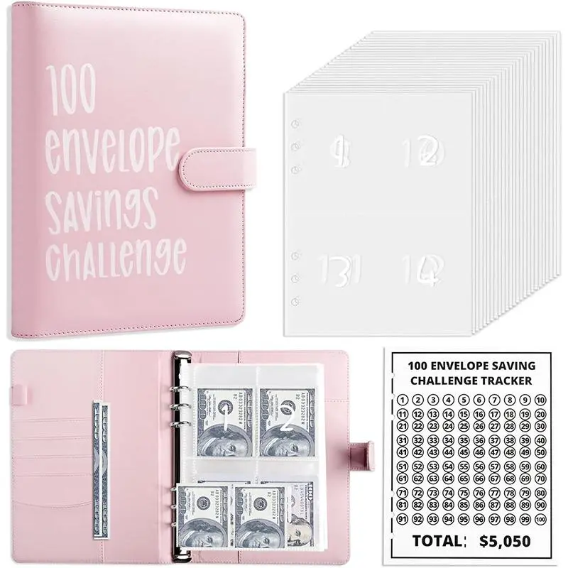 2025 Upgrade 100 Envelopes SavingChallenge with Pen,Easy and Fun Way toSave $5,050,Money Savings ChallengeBudget Binder,Planner,Money SavingBook,Waterproof Wallet,Storage Bag,Saving Tips,Desk Office Accessories,New Year Gift