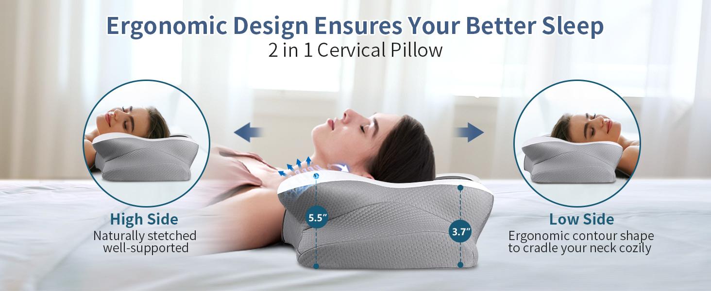 Cervical Neck Pillow for Pain Relief - Ergonomic Pillow Side Sleeper Pillow for Sleeping, Orthopedic Bed Pillow Neck Support Pillow, Contour Memory Foam Pillows for Side Back Stomach Sleepers