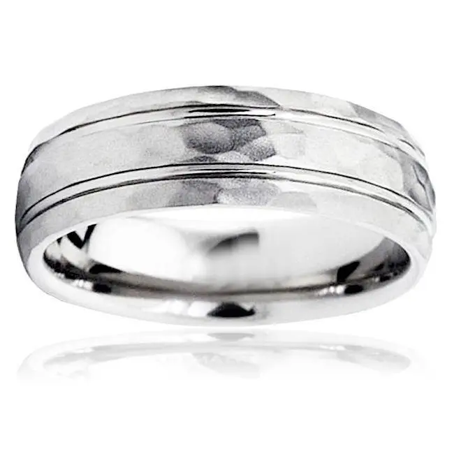 Hammered 6mm Mens Wedding Band 10K White Gold Hammered 6mm Mens Wedding Band 10K White Gold