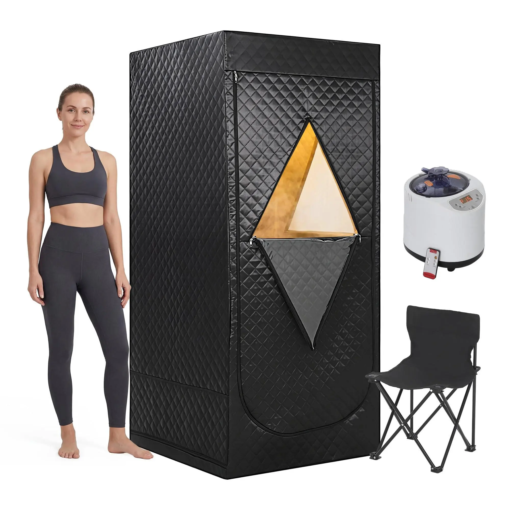 Garvee Portable Steam Sauna for Home, Personal Sauna Tent with Upgraded 1400W 3L Steamer Heater, Home Sauna Pod for Full Body Relaxation, 15 Levels & 99-Min Timer, Foldable Chair, Remote Control
