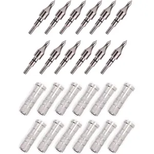 12pcs Aluminum Arrow Inserts .244/6.20mm & 12pcs 100 Grain Bullet Field Points for Carbon Arrows Shaft Practice Tips Hunting Accessories