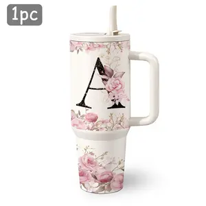 1 Pc 40 Oz Multicolor A-Z Letter Design, Double Wall Stainless Tumbler, With Lid And Straw, Keep Warm 12h And Ice 24h, Insulated, Outdoor Stainless Cup, Home Decoration Mug, For Home Kitchen Or Office Use, Unique Gift For Besties, Mom Or Mothers'Day