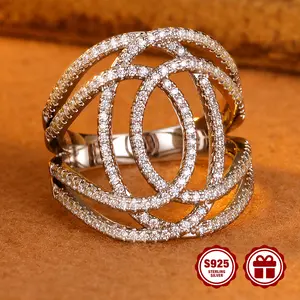 S925 Sterling Silvery Fashionable Engagement Ring, Multi-layer Structure Twining Design, Ins Style, Rhodium-plated with Micro-set 5A Zirconia, Suitable for Ladies, for Parties And Weddings, Comes with A Gift Box.