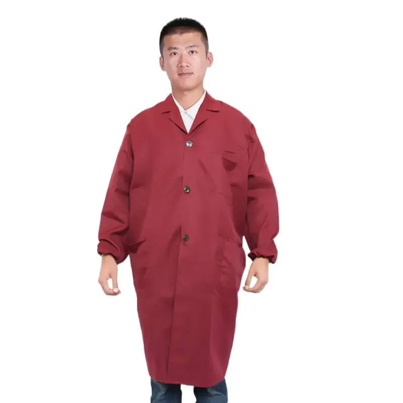Men's Traditional Cotton Blend Lab Coat - Menswear Workwear Uniform, Long-Sleeve Fabric Layer with Button Closure, Multiple Pockets, Side Vents, Soft Breathable Durable Full-Length Protective Robe, Machine Washable