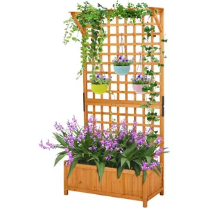 VINGLI Raised Garden Bed with Trellis, Natural Planter Box with Privacy Screen, 72 Inch Tall Wood Garden Boxfor Climbing Plants, Flowers, Herbs, Outdoor Balcony & Patio Decor (Natural)