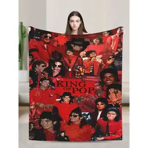 1pcs Soft Personalised Michael Merch Jackson Flannel Thick Blanket Pop Music Art Soft Warm For Sofa Bed Travel Gift Flannel
