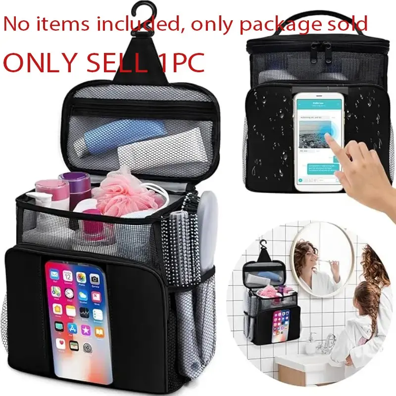 Mesh Shower Caddy, Cosmetic Travel Bags, Portable Hanging Travel Toiletry Bag, Dorm Room Essentials for College Students Girls, Large Makeup Organizer for Full-Sized Toiletries, Travel Essentials for Women Girls Camping Beach