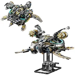 Immersive Creative Building Block Set 1277 Pcs Biomechanical Sea Turtle Model Kit, Moving Parts with Stand and Light, Ocean Life Desktop Decor Gift