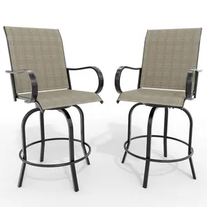 2 Piece Outdoor Swivel Bar Stools, All-Weather Bar Height Patio Chairs with High Back & Armrest, 360° Swivel Tall Barstools for Patio, Deck, Backyard, Garden-Grey
