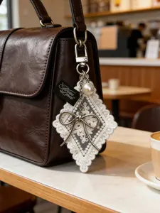 Lace ballet-style fabric phone pendant, Korean Ins high-end bag pendant, fashionable alloy keychain ring, bag and backpack charm, car keychain, decoration, bag accessory, perfect accessory for women's daily use