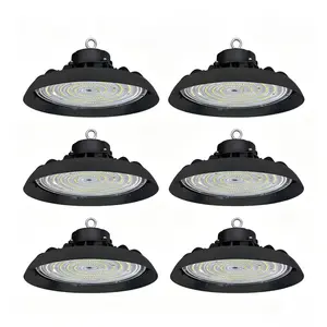 150 Watt 10.8Inch Integrated LED Dimmable Black High Bay Light 24000LM 5000K Daylight Commercial UFO High Bay Light IP65 6Pack