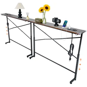 78" Sofa Console Table with Outlets & X-Brace Support - Adjustable Height, Easy Assembly 2- Pack Behind Couch Table for Living Room (Gen 01)