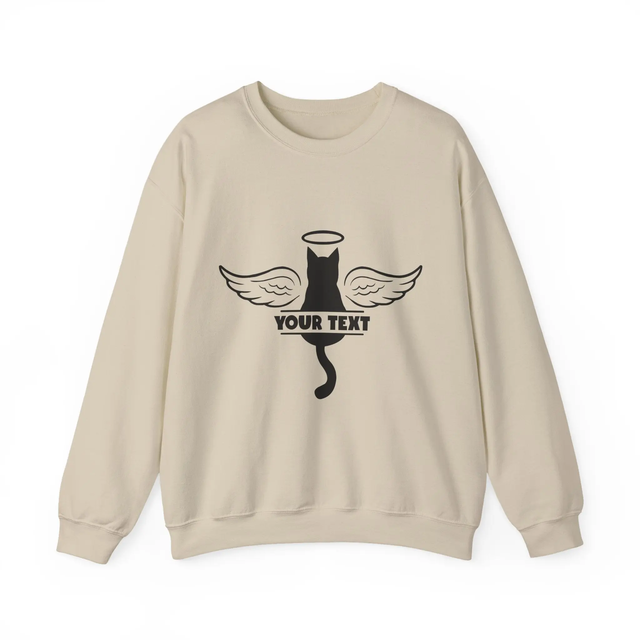 Angel Cat Crewneck Sweatshirt — Personalized "Your Text" Memorial Cat Pullover