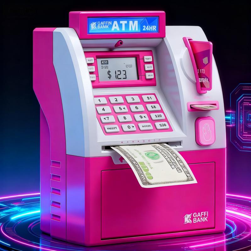 Money Saving Machine Smart ATM Piggy Bank Toy Featuring Debit Card, Bill Feeder, Coin ...