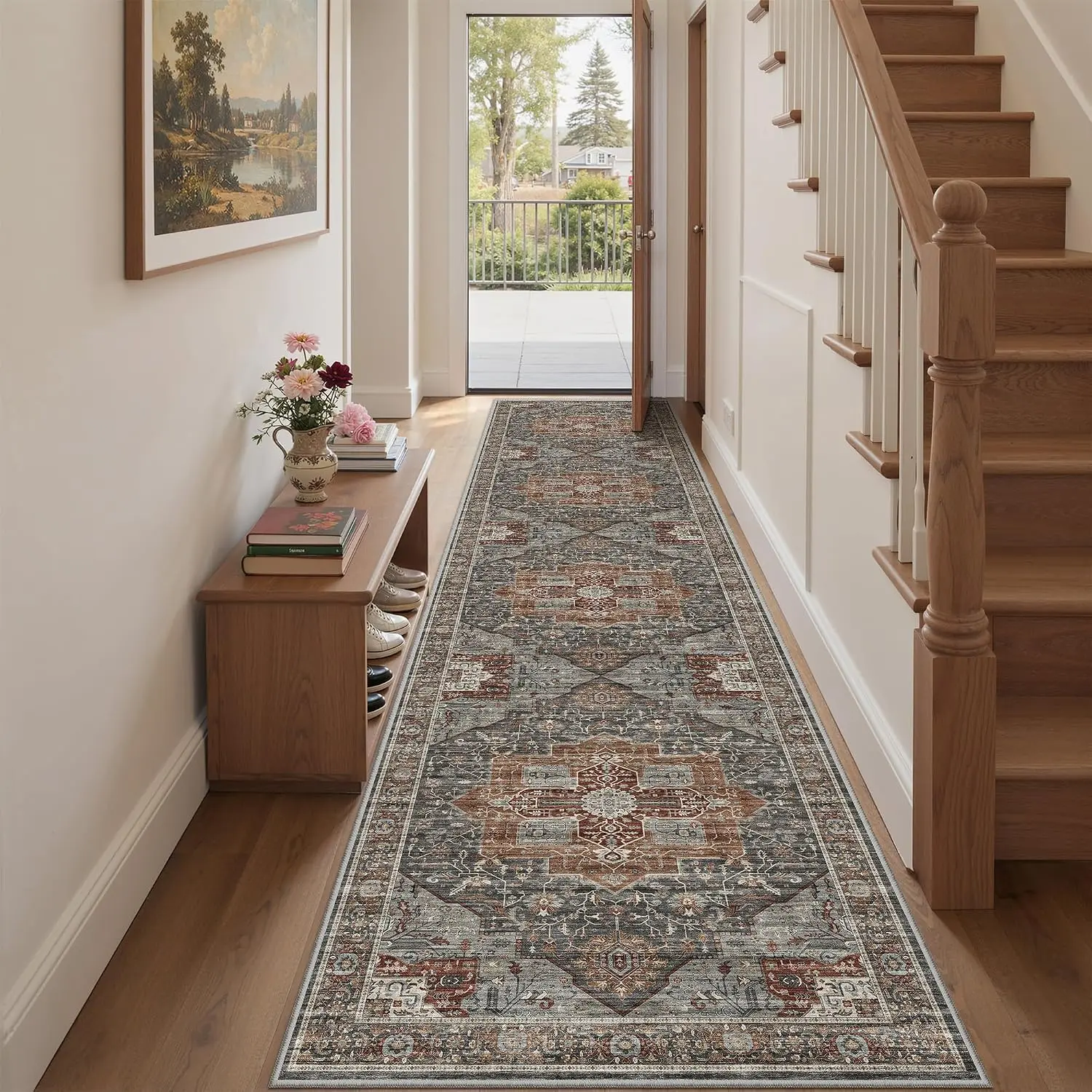 ComiComi Washable Runner Rug 2.6x10 Runners for Hallways, Ultra-Thin Carpet Runners for Entryway Anti Slip Backing Runner Rugs for Kitchen Laundry Room Indoor Hallway (Grey/Brown/Tan)
