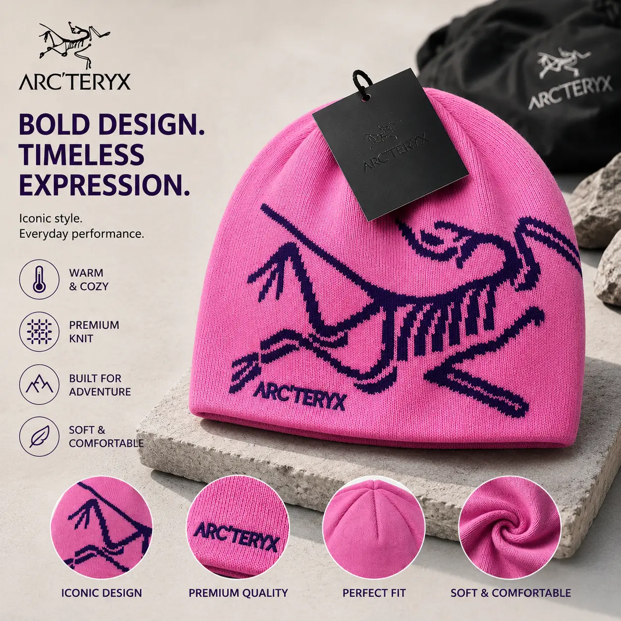 Arc'teryx Winter Knit Beanie for Men Women, Premium Warm Skull Cap with Iconic Bird Graphic, Soft Comfortable Stretch Hat for Cold Weather, Skiing, Snowboarding, Hiking, Camping, Outdoor Adventure, Travel & Casual Streetwear